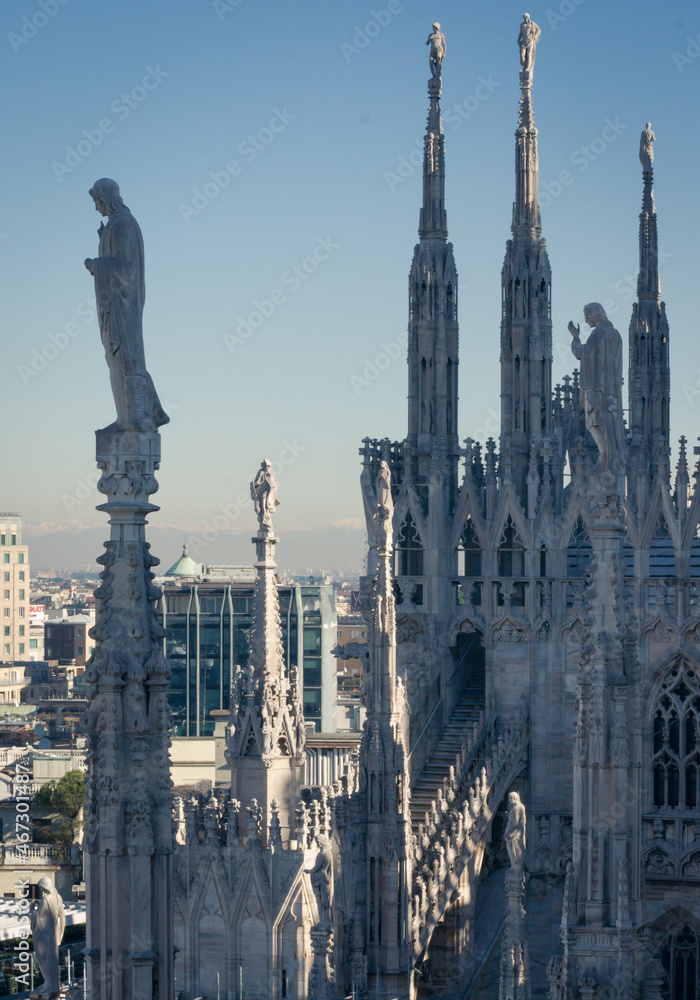 View of Milan with the towers of the Duomo Cathedral
