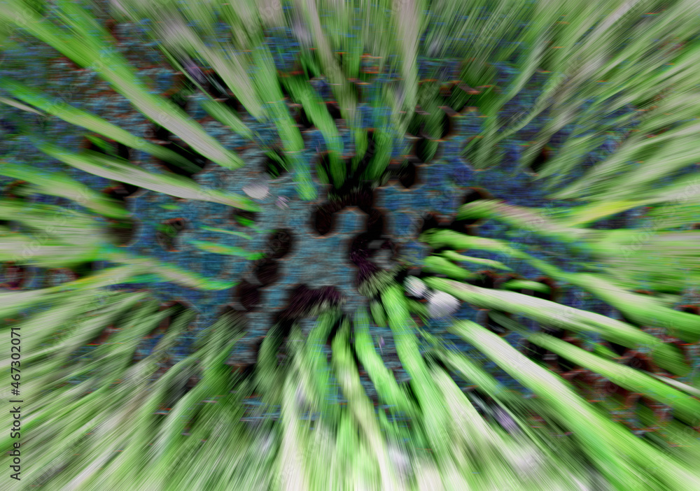 Green line illustration zoomed in on a multicolored background.