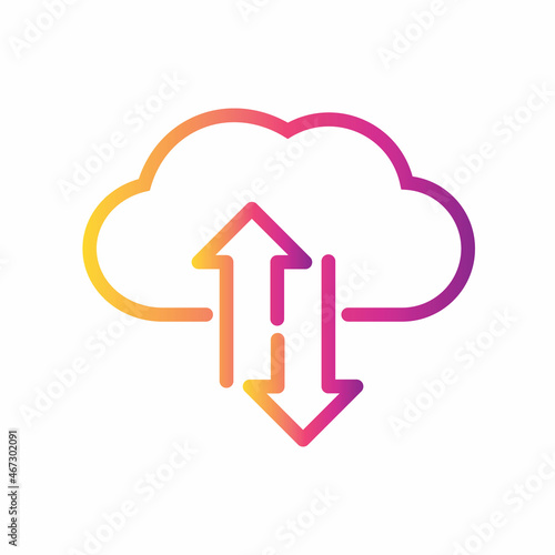Cloud storage sign with two arrows up and down isolated on white, color gradient.