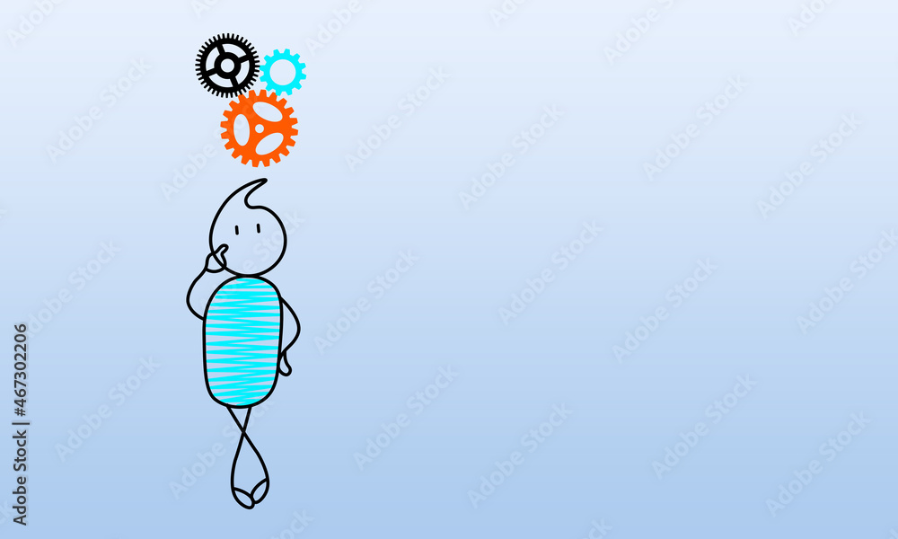 Cartoon character Gears. Thinking Confused male Doodle with gears ...
