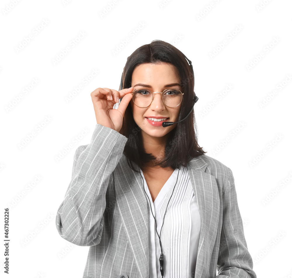 Female technical support agent isolated on white Female technical support agent isolated on white