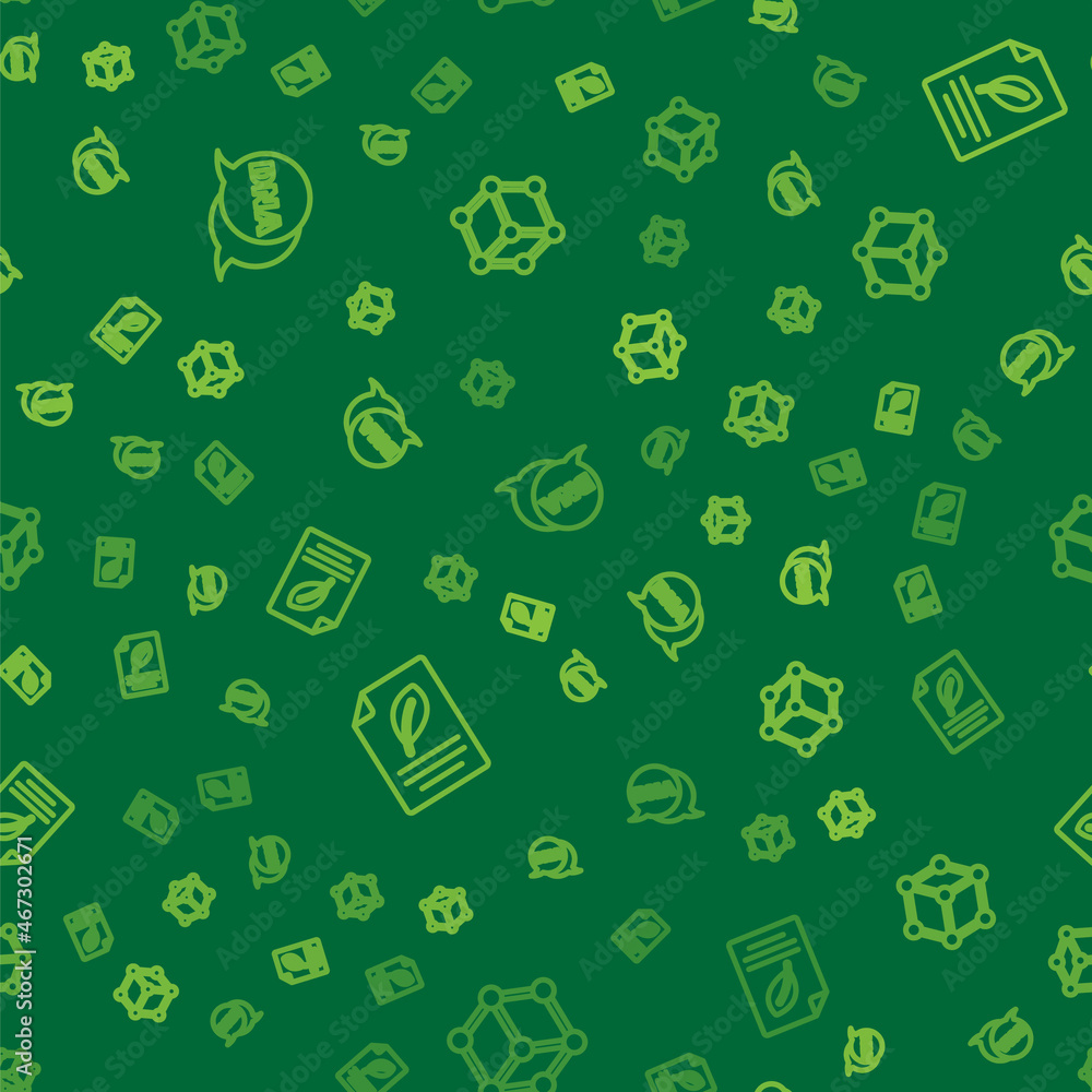 Set line DNA symbol, Eco paper with leaf and Molecule on seamless pattern. Vector Set line DNA symbol, Eco paper with leaf and Molecule on seamless pattern. Vector