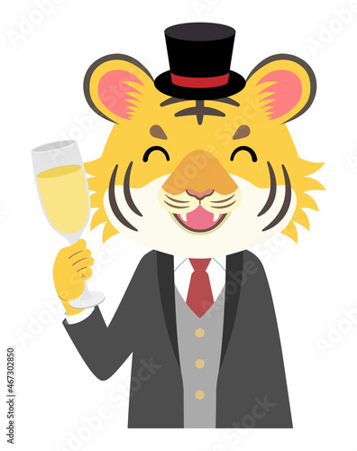笑顔で乾杯するフォーマルなトラ