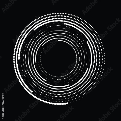 Rotating halftone dots in Spiral Form for comic books . Twirl background . Vector Illustration . Round Logo . Spiral Design element . Abstract Geometric vortex.
