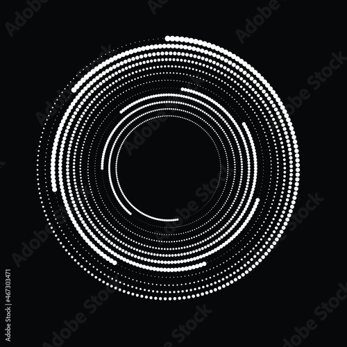 Rotating halftone dots in Spiral Form for comic books . Twirl background . Vector Illustration . Round Logo . Spiral Design element . Abstract Geometric vortex.