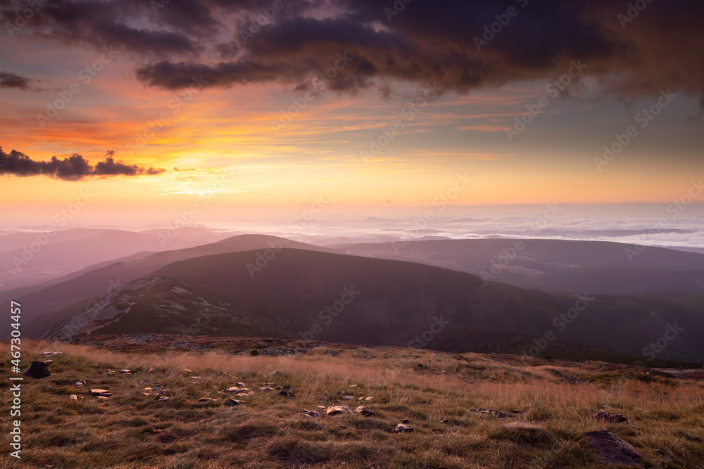 Sunrise from Snezka mountain