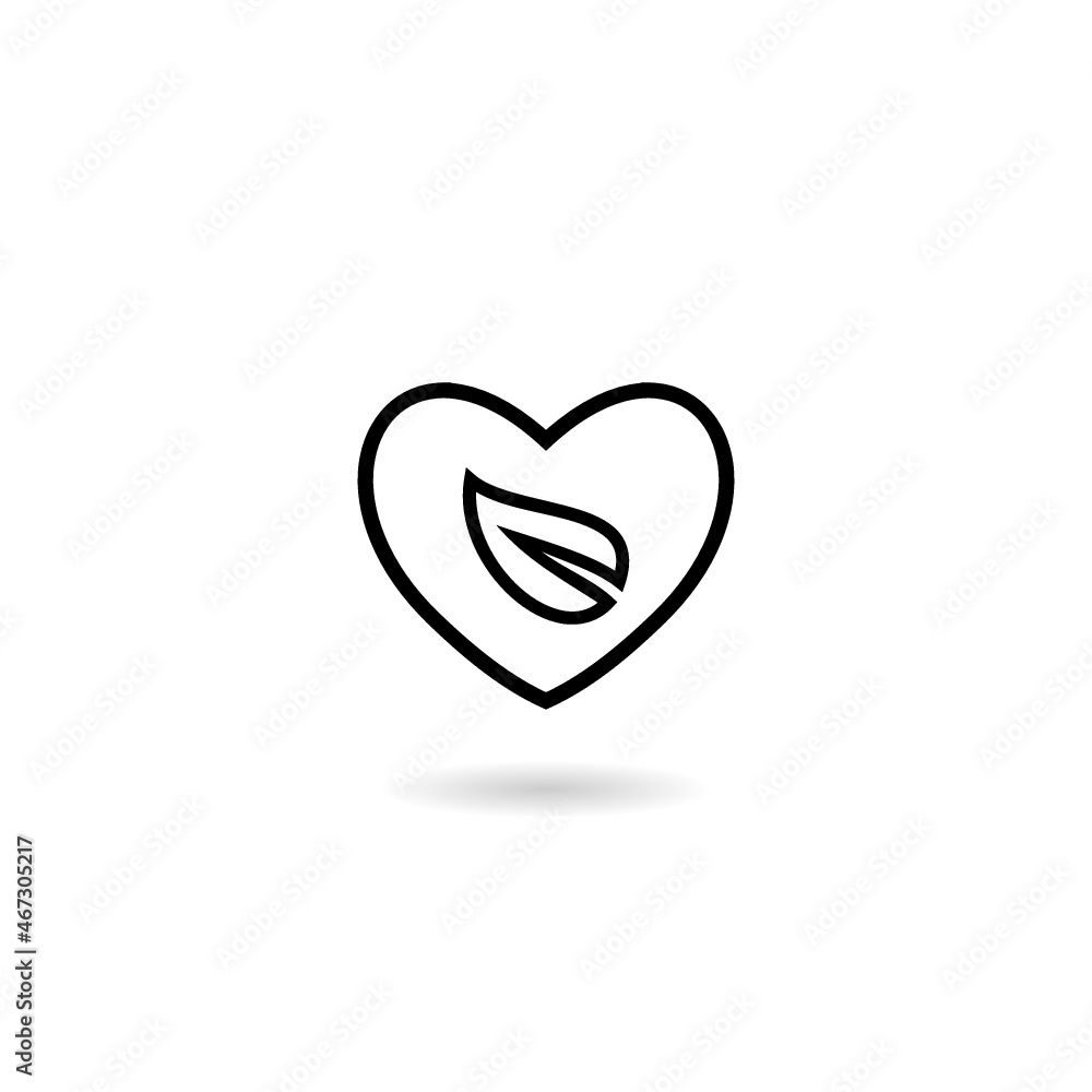 Plant heart icon with shadow isolated on white background Plant heart icon with shadow isolated on white background