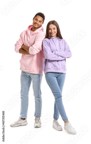Stylish young couple in hoo...