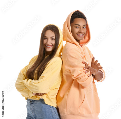Stylish young couple in hoo...