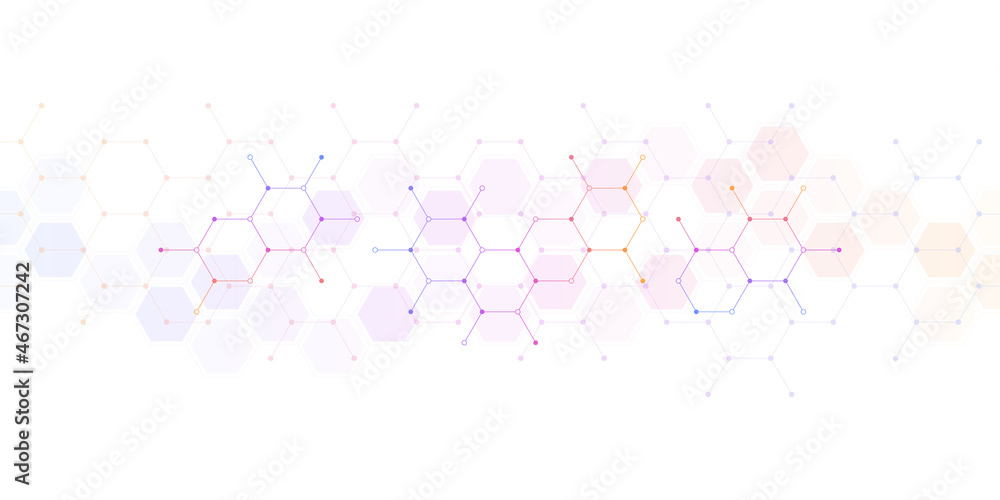 Illustration of the abstract background of molecules. Molecular structures or chemical engineering, genetic research, innovation technology. Scientific, technical, or medical concept