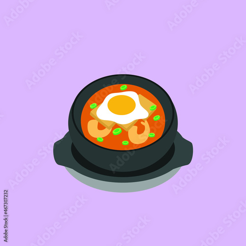 Sundubu Jjigae Korean Food Vector Illustration