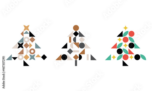 Set of Christmas tree abstract geometric vector illustration, bauhaus Christmas ornament, for web, mobile, post cards