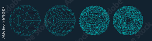 Sphere with connected lines. Global digital connections. Wireframe illustration. Abstract 3d grid design. Technology style.