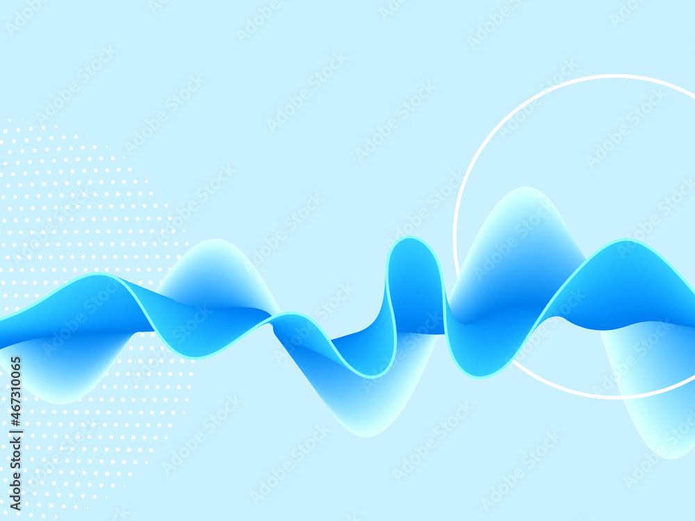 Abstract blue background of wavy elements with halftones and circles ...