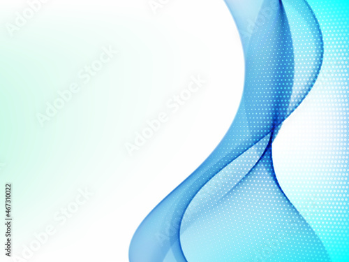 Abstract vector wavy background. Blue transparent smoky wave on white background.