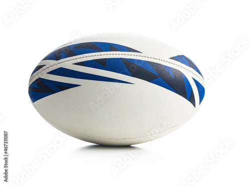 New rugby ball on white background. photo