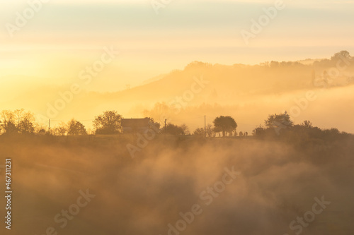 Foggy morning. Zagreb region. Croatia