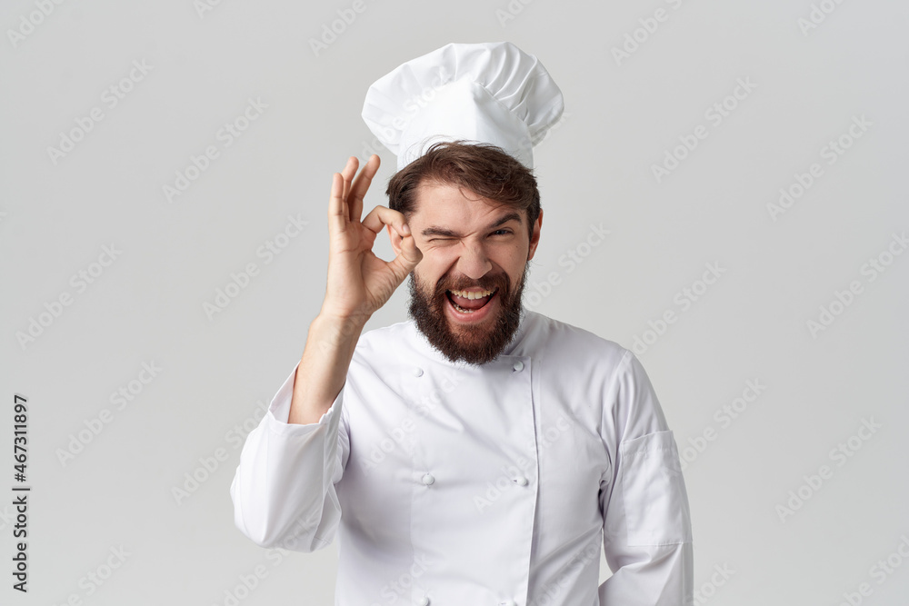 male cook work uniform profession kitchen stuff isolated background male cook work uniform profession kitchen stuff isolated background