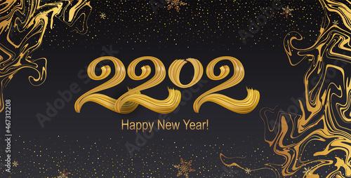 Happy New Year 2022 hand lettering calligraphy. Vector holiday illustration element. Typographic element for banner, poster, congratulations.