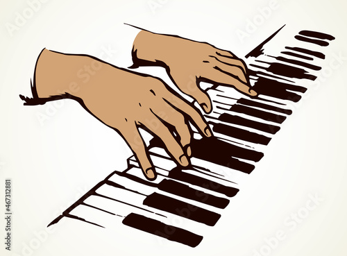 Hands on piano keyboard. Vector drawing