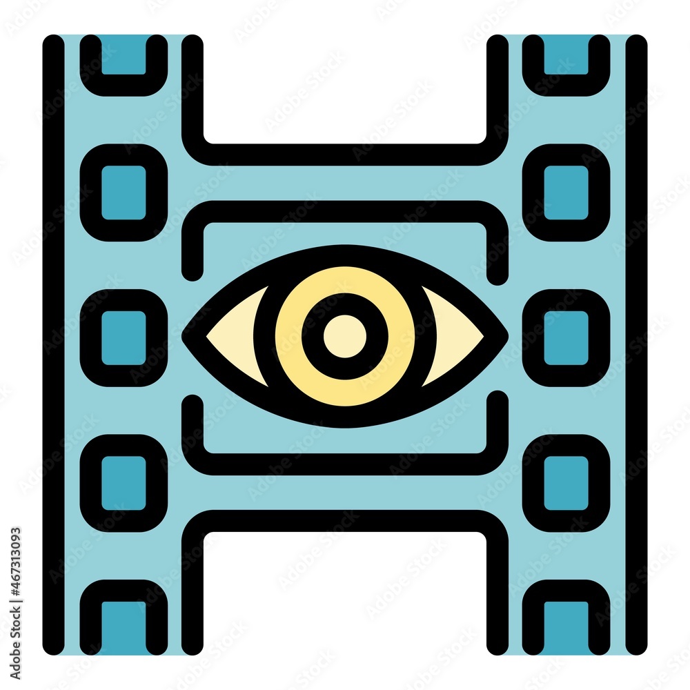Eye video edit icon. Outline eye video edit vector icon color flat isolated Eye video edit icon. Outline eye video edit vector icon color flat isolated