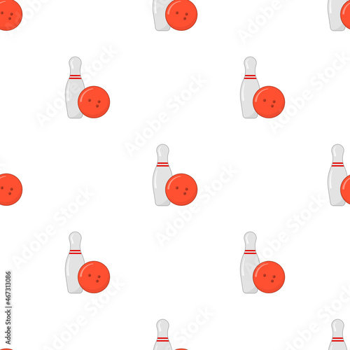 Bowling ball and skittles cartoon icon. Seamless pattern. Simple isolated vector on a clean white background.