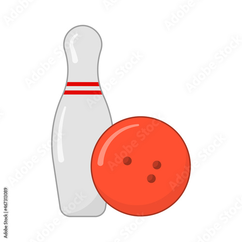 Bowling ball and skittles cartoon icon. Simple isolated vector on a clean white background.