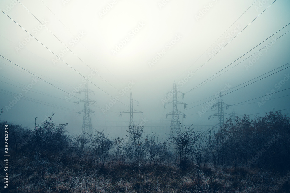 Power lines. Power equipment of power station. Production of Electric energy
