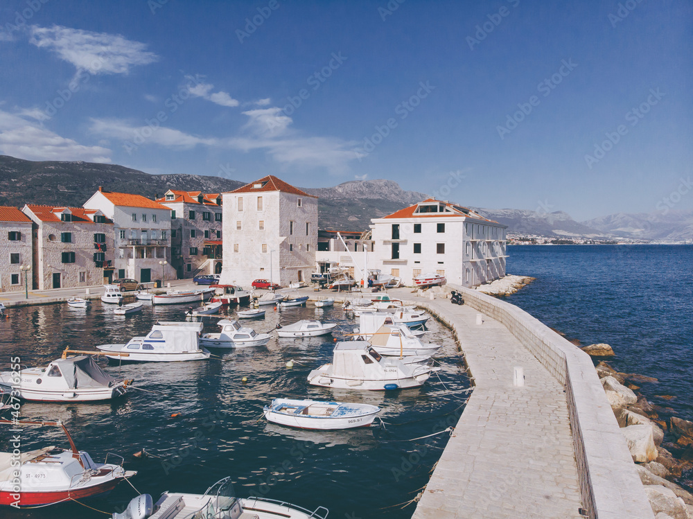 Kastel coast in Dalmatia,Croatia. A famous tourist destination on the Adriatic sea. Old town and marina.