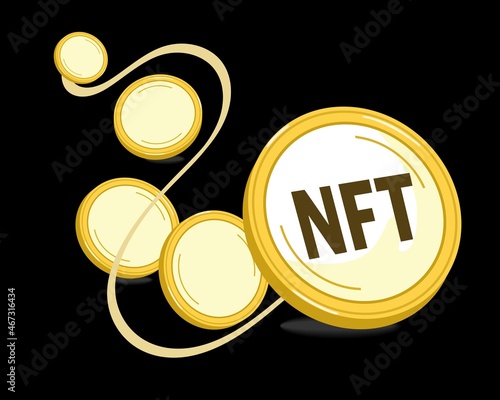  NFT Non-fungible token on golden coin icon. Flat vector illustration.