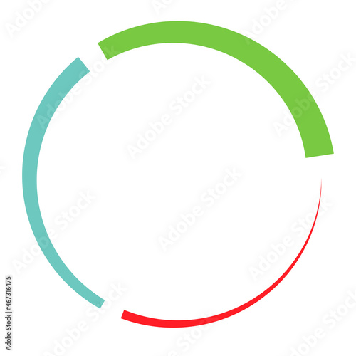 3 part, section segmented circle. Abstract dashed lines circular geometric element