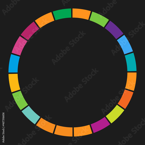20 part, section segmented circle. Abstract dashed lines circular geometric element