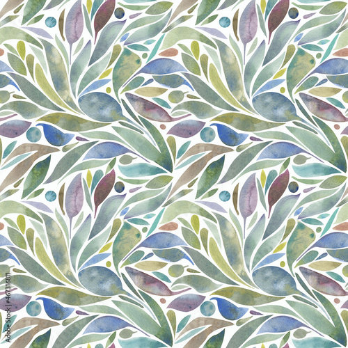 Watercolor seamless pattern with decorative leaves and plants. Perfect for wrapping paper, backgrounds, scrapbooking and any other ideas you may have 