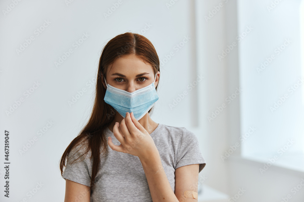 woman with medical mask coronavirus protection vaccine passport woman with medical mask coronavirus protection vaccine passport