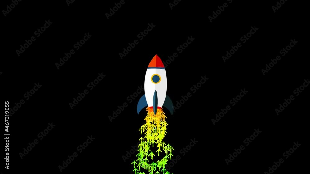 Pixel Art Style Rocket taking off animated background. Success concept ...