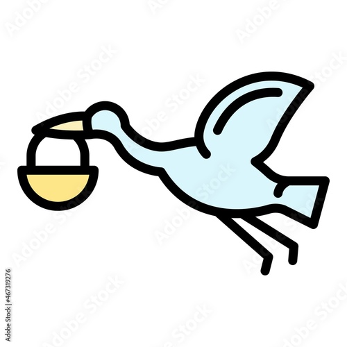 Fly stork basket icon. Outline fly stork basket vector icon color flat isolated