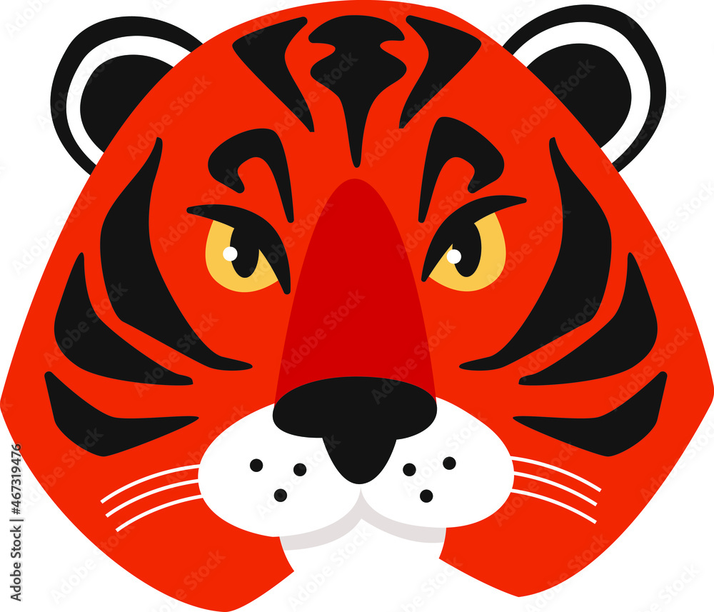 Vector tiger face. Isolated on white flat design cartoon element for ...