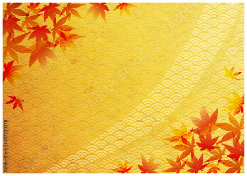 紅葉_和柄金箔背景