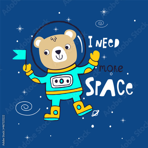 funny astronaut bear cartoon vector illustration