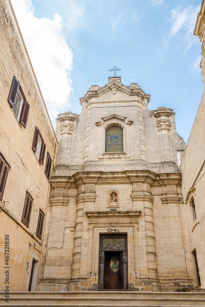 View at the Church of Santa Lucia and Agata alla Fontana in the streets of Matera - Italy