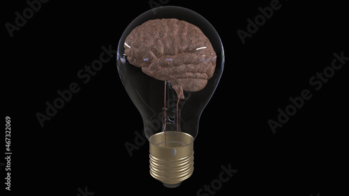 The brain in the bulb. Rendering in 3D.