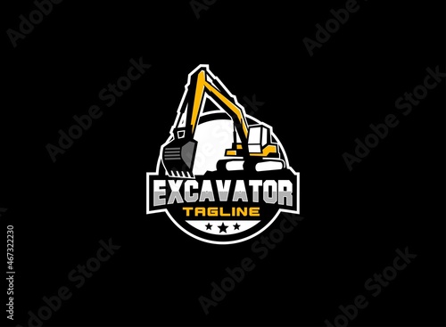 Excavator logo vector for construction company. Heavy equipment template vector illustration for your brand.