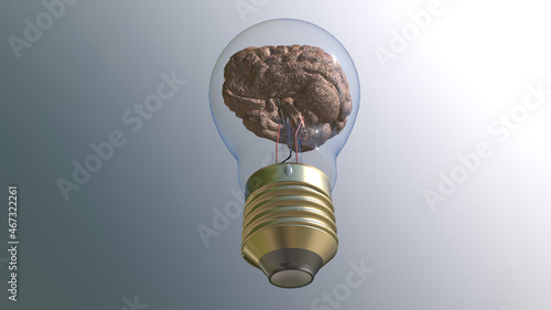 The brain in the bulb. Rendering in 3D.