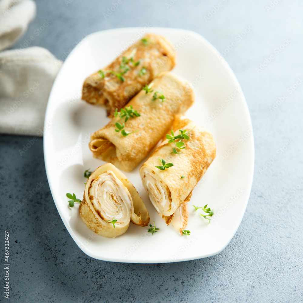 Homemade crepes with cream cheese Homemade crepes with cream cheese