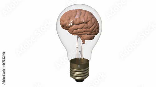 The brain in the bulb. Rendering in 3D.