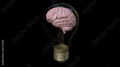The brain in the bulb. Rendering in 3D.