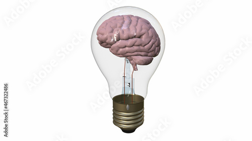 The brain in the bulb. Rendering in 3D.