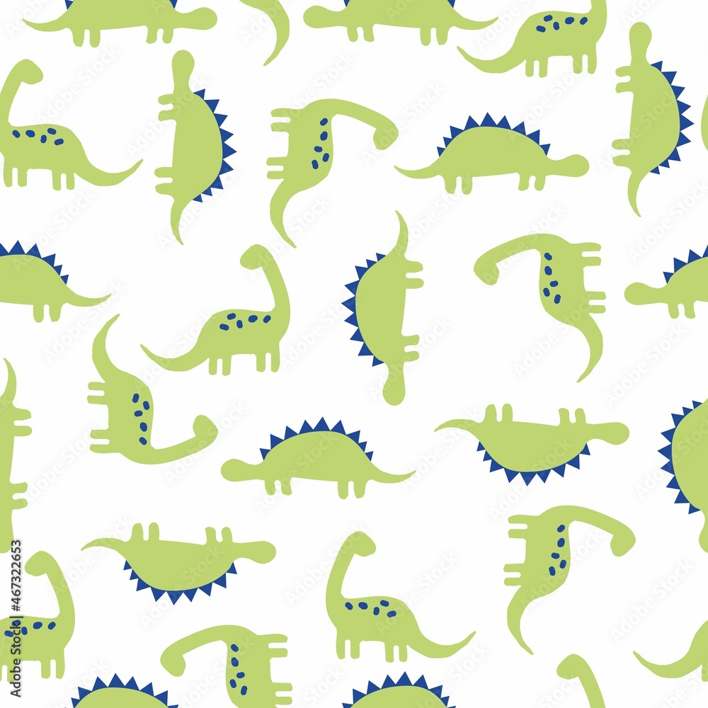 Simple dinosaur pattern. White background, cute green dinosaurs. Simple dinosaur pattern. White background, cute green dinosaurs.
