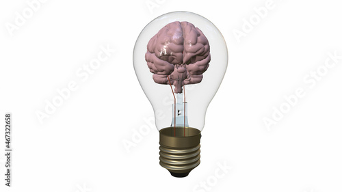 The brain in the bulb. Rendering in 3D.