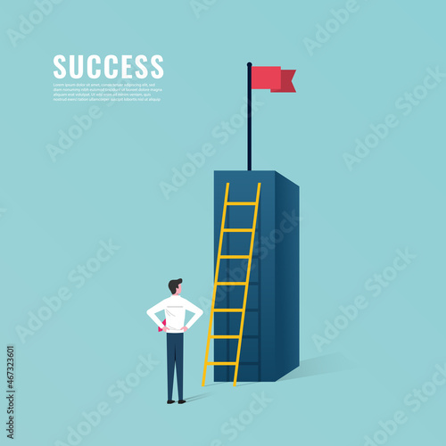 Stairway for success concept with businessman heading to the top. vector illustration